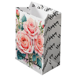 Luxury Pink Roses Beautiful Trendy Collection Medium Gift Bag