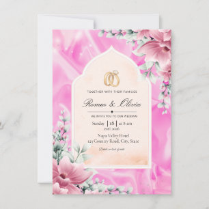 Luxury Pink Silk and Floral Arched Wedding Invitat Invitation