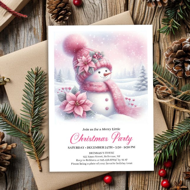 Luxury Pink Snowman Kids Editable Christmas Invite (Luxury Pink Snowman Kids Editable Christmas Invitation

)