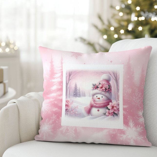 Luxury Pink Snowman Winter Scene Kids Room Pillow (Luxury Pink Snowman Winter Scene Kids Room Pillow

)