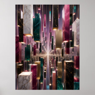 Luxury Pink Teal Gold Black Marble Poster
