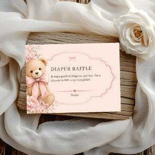 Luxury Pink Teddy Bear Baby Shower Diaper Raffle Enclosure Card