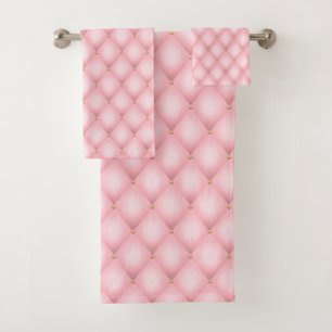 Luxury Pink Tufted Diamond Pattern Bath Towel Set