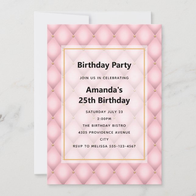 Luxury Pink Tufted Diamond Pattern Birthday Invitation (Front)