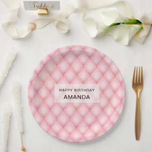 Luxury Pink Tufted Diamond Pattern Birthday Paper Plate