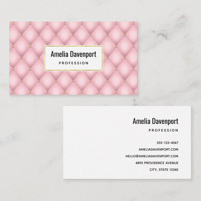 Luxury Pink Tufted Diamond Pattern Business Card (Front/Back)