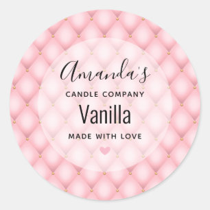 Luxury Pink Tufted Diamond Pattern Candle Business Classic Round Sticker