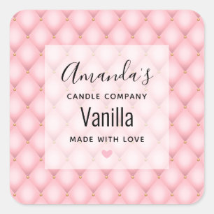 Luxury Pink Tufted Diamond Pattern Candle Business Square Sticker
