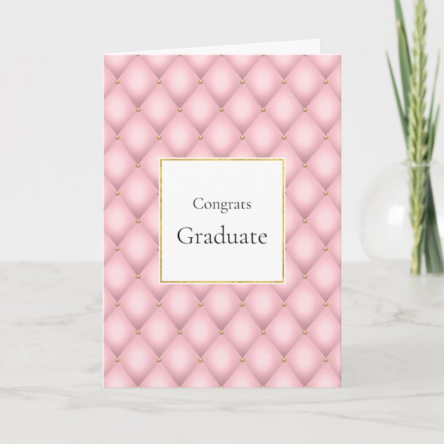 Luxury Pink Tufted Diamond Pattern Graduation Card (Front)