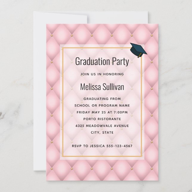 Luxury Pink Tufted Diamond Pattern Graduation Invitation (Front)