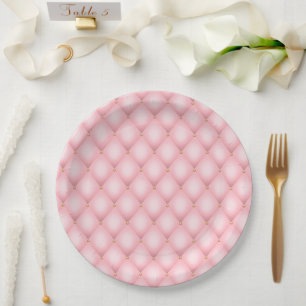 Luxury Pink Tufted Diamond Pattern Paper Plate