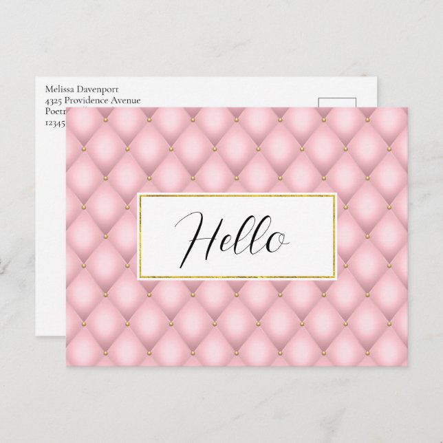 Luxury Pink Tufted Diamond Pattern Postcard (Front/Back)