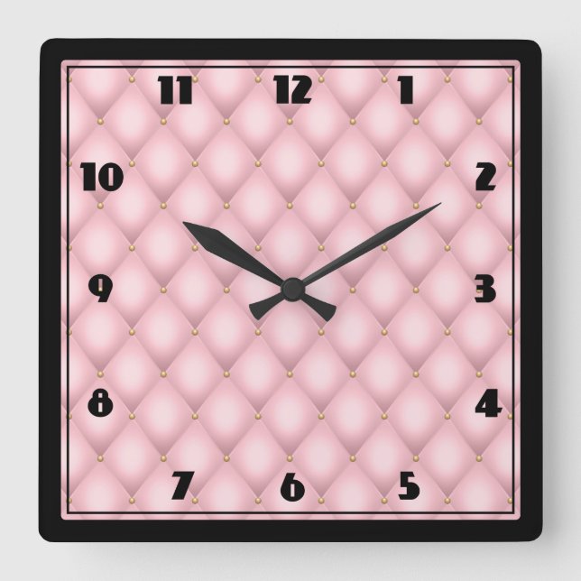 Luxury Pink Tufted Diamond Pattern Square Wall Clock (Front)