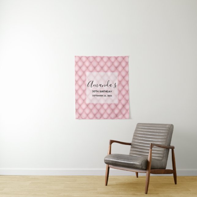Luxury Pink Tufted Diamond Pattern Tapestry (In Situ)