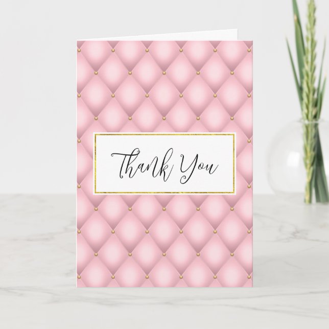 Luxury Pink Tufted Diamond Pattern Thank You Card (Front)