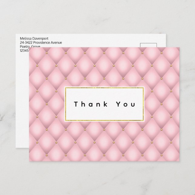 Luxury Pink Tufted Diamond Pattern Thank You Postcard (Front/Back)