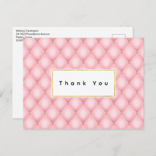 Luxury Pink Tufted Diamond Pattern Thank You Postcard