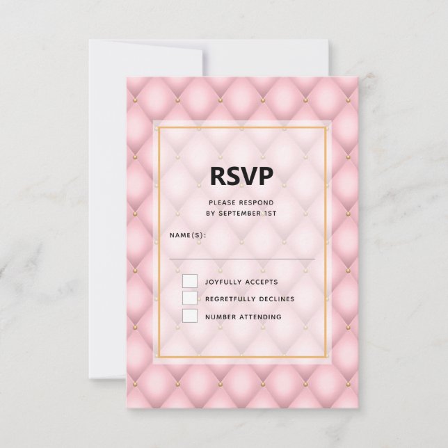 Luxury Pink Tufted Diamond Pattern Wedding RSVP Card (Front)