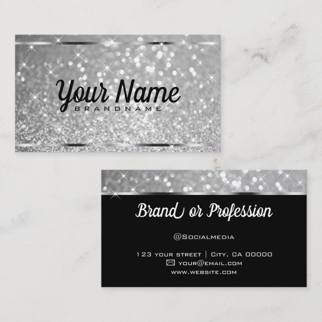Luxury Platinum Glitter Luminous Stars Elegant  Business Card (Front/Back)