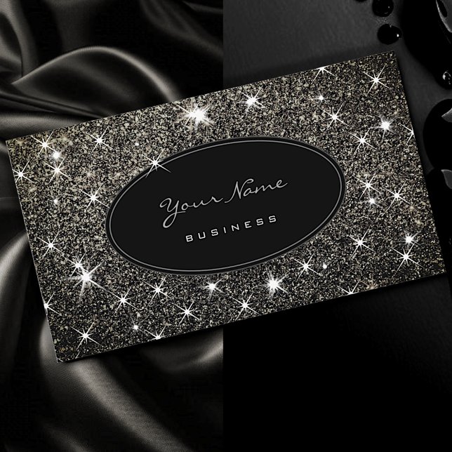 Luxury Platinum Silver Glitter Glam Luminous Stars Business Card (Creator Uploaded)