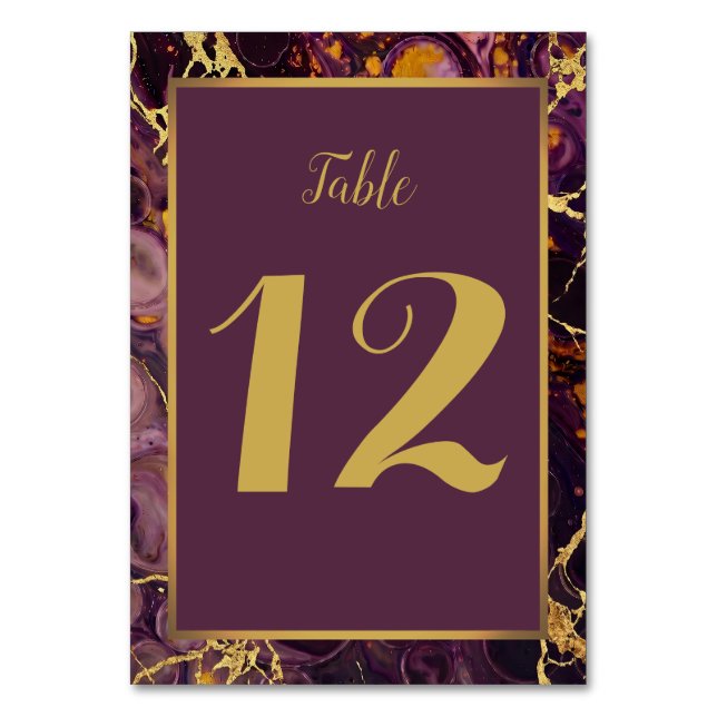 Luxury Plum And Gold Marble  Table Number (Front)