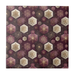 Luxury Plum Christmas Ornament Snowflake Pattern Ceramic Tile