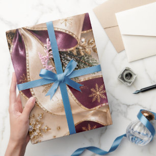 Luxury Plum Gold Christmas Ribbons Wrapping Paper