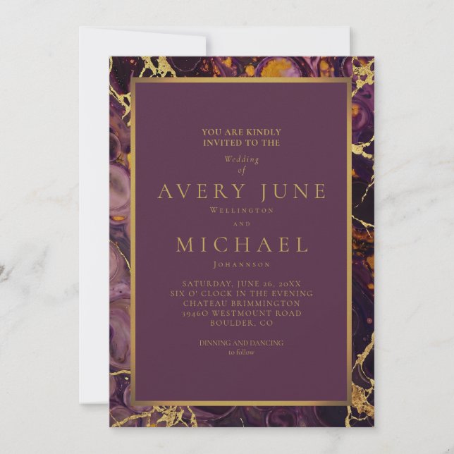 Luxury Plum Purple Marble Invitation (Front)