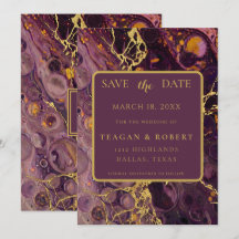 Luxury Plum Purple Marble Save The Date