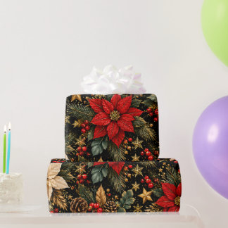 Luxury Poinsettia Christmas Floral Pattern Wrapping Paper
