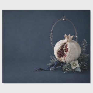 Luxury Pomegranate Navy Christmas Wrapping Paper