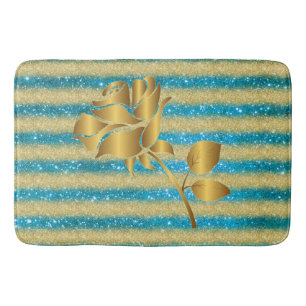 Luxury Popular Floral Blue Gold Glitter Bath Mat