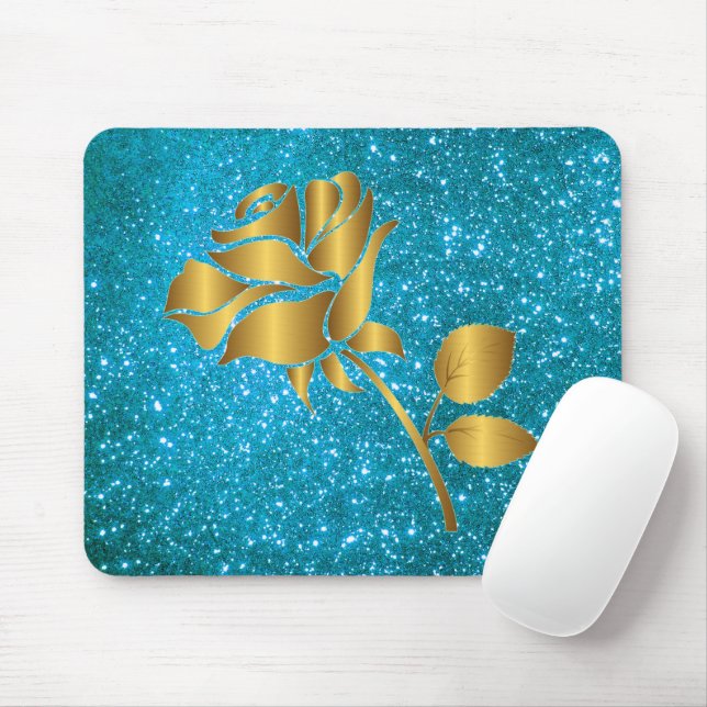 Luxury Popular Floral Blue Gold Glitter Gift Mouse Pad (With Mouse)