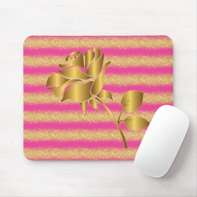 Luxury Popular Floral Pink Gold Glitter Gift Mouse Pad (With Mouse)