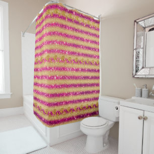 Luxury Popular Floral Pink Gold Glitter Shower Curtain