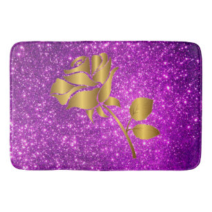 Luxury Popular Floral Purple Gold Glitter Bath Mat