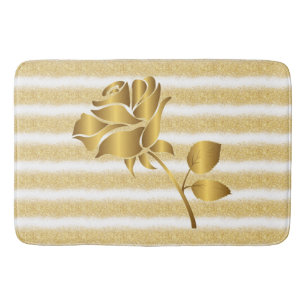 Luxury Popular Floral White Gold Glitter Bath Mat