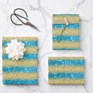 Luxury Popular Gift Blue Gold Glitter Wrapping Paper Sheet