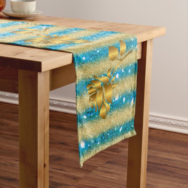 Luxury Popular Gift Floral Gold Glitter Medium Table Runner (In Situ)