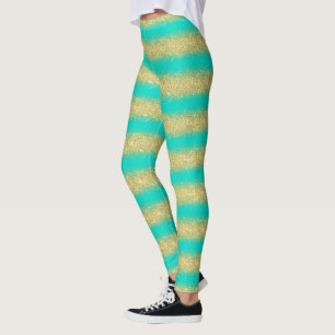 Luxury Popular Gift Turquoise Gold Glitter Leggings