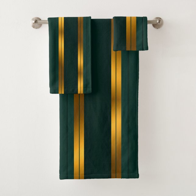Luxury Popular Green Gold Linen Texture Collection Bath Towel Set (Insitu)