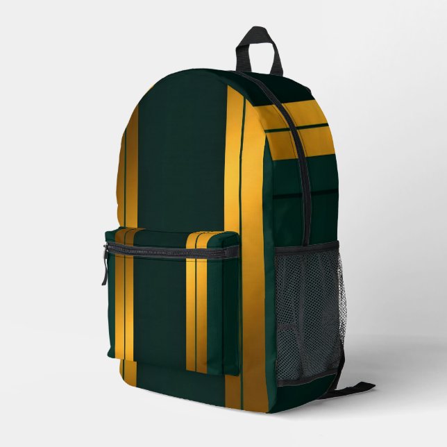 Luxury Popular Green Gold Linen Texture Collection Printed Backpack (Back Corner Right)