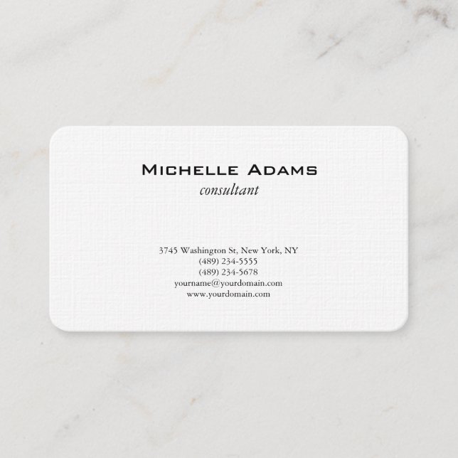 Luxury Premium Linen Black White Plain Minimalist Business Card (Front)