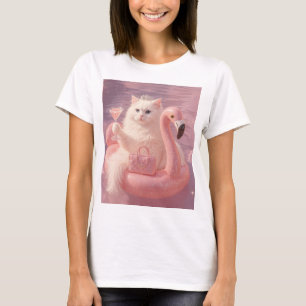 Luxury Princess Cat on Pink Flamingo Pool Float    T-Shirt