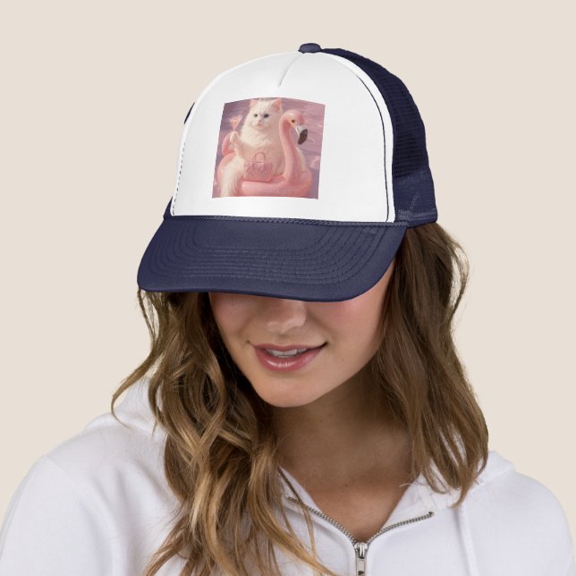 Luxury Princess Cat on Pink Flamingo Pool Float    Trucker Hat (In Situ)