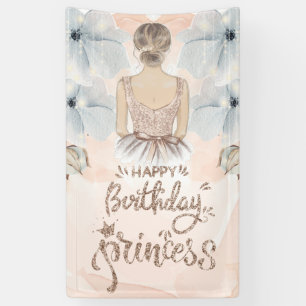 Luxury Princess Happy Birthday  Beige glitter Banner