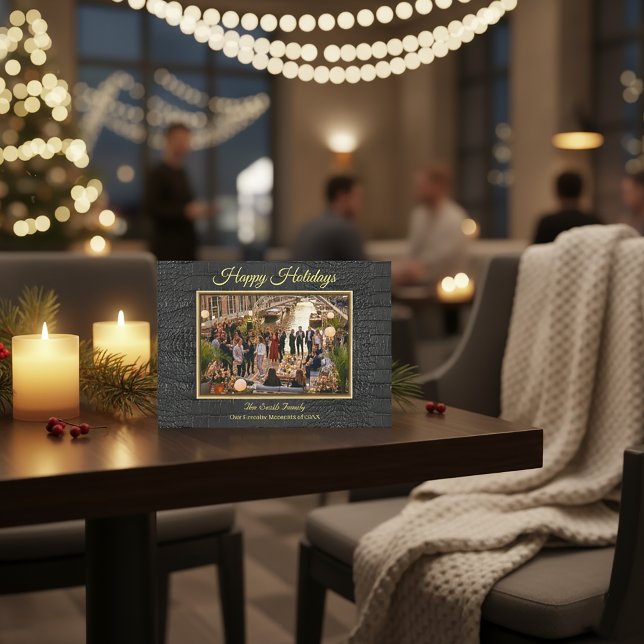 Luxury Printed Faux Black Alligator Texture Photo Holiday Card (Luxury Black Alligator Frame Photo Holiday Card
)