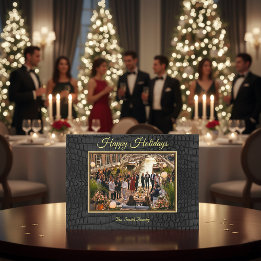 Luxury Printed Faux Black Crocodile Texture Photo Holiday Card
