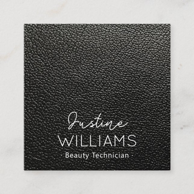 Luxury professional Simple Black Leather Square Business Card (Front)