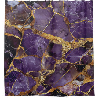 Luxury Purple Amethyst Kintsugi Gold Marble Shower Curtain